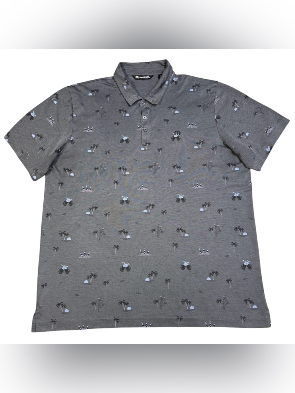 Travis Mathew Men’s Polo Golf Shirt XXL Dark Gray Beers Palms XXL Short Sleeve
